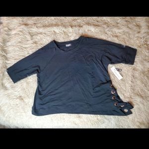 Assymetric Plus Size Lace Up Sweatshirt Top